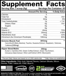 THE RIPPER! Bruciagrassi della Cobra Labs,informazioni nutrizionali