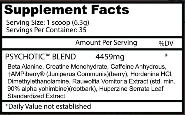 INSANE LABZ PSYCHOTIC 219 Gr. Facts